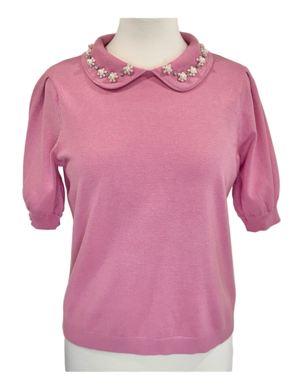 Adrianna Papell pink sweater with pearls